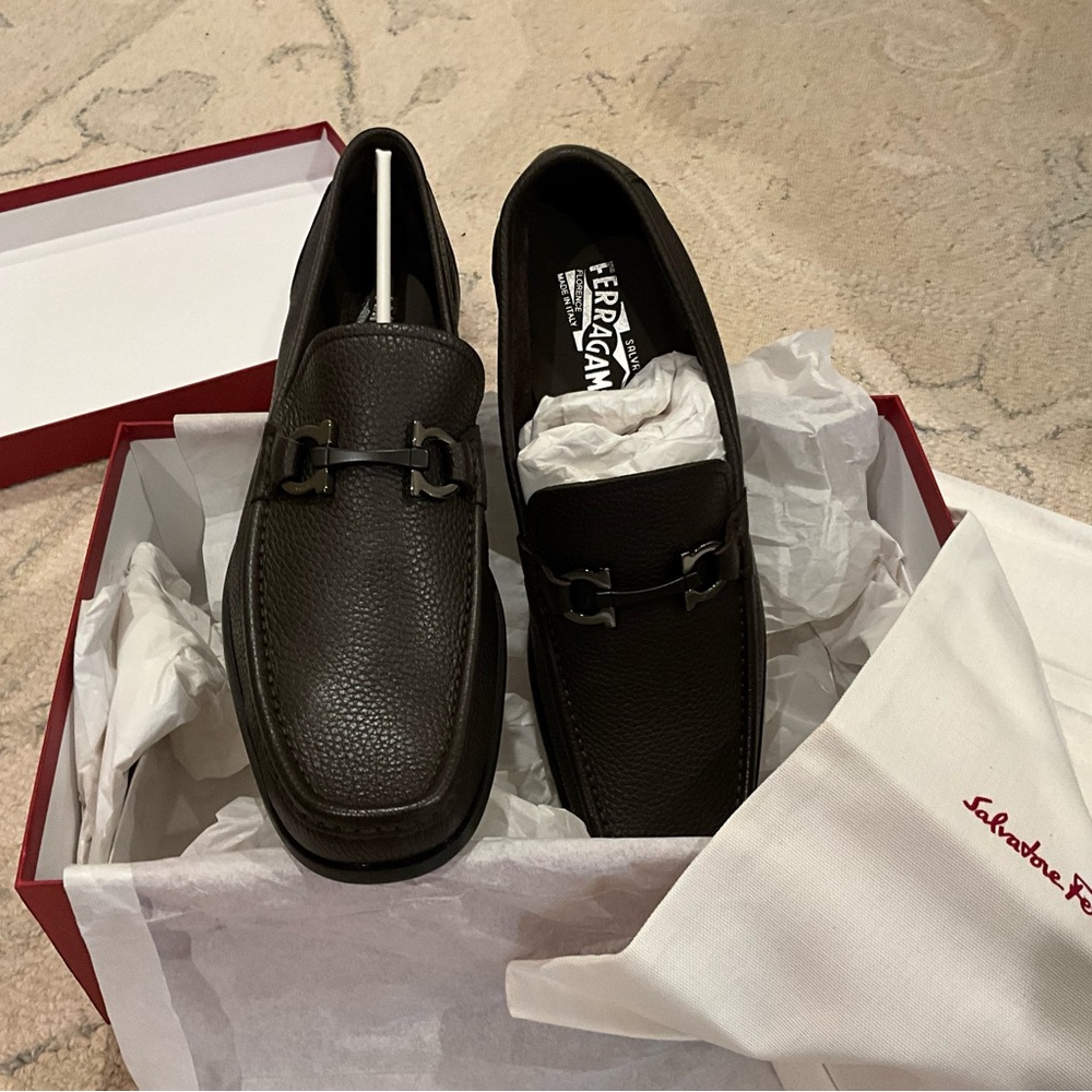 Salvatore Ferragamo Men's Espresso Leather Slip-Ons